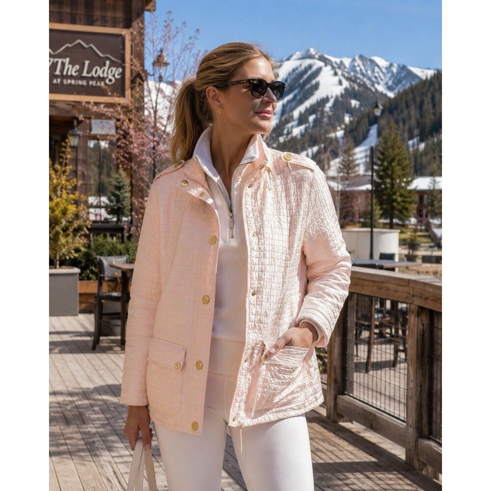Zenergy Chico's Leah Embossed Sporty Quilted Puffy Pink Jacket Size XL 3 Top